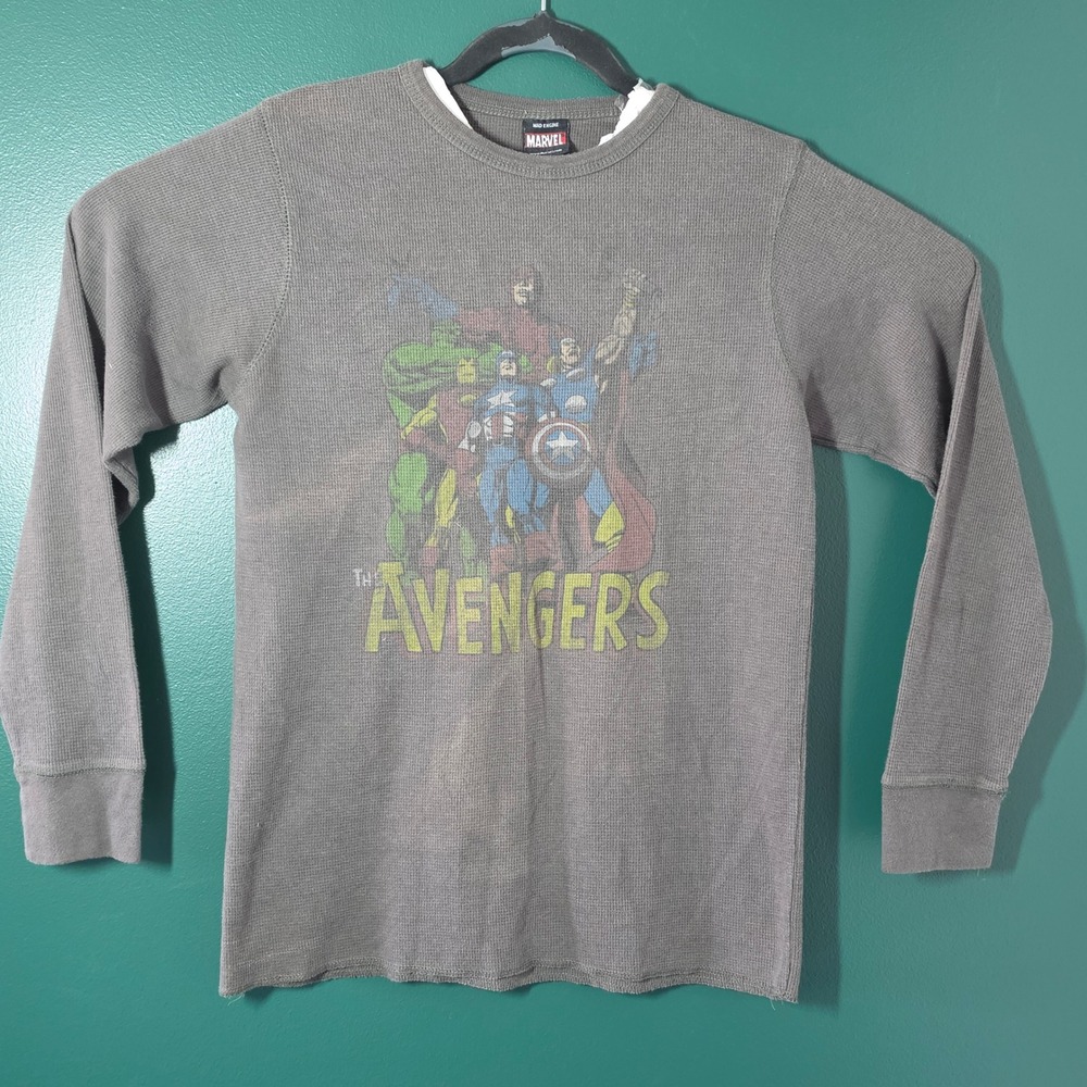 Marvel The Avengers Mad Engine Mens Thermal Shirt Grey Waffle Knit Long Sleeve